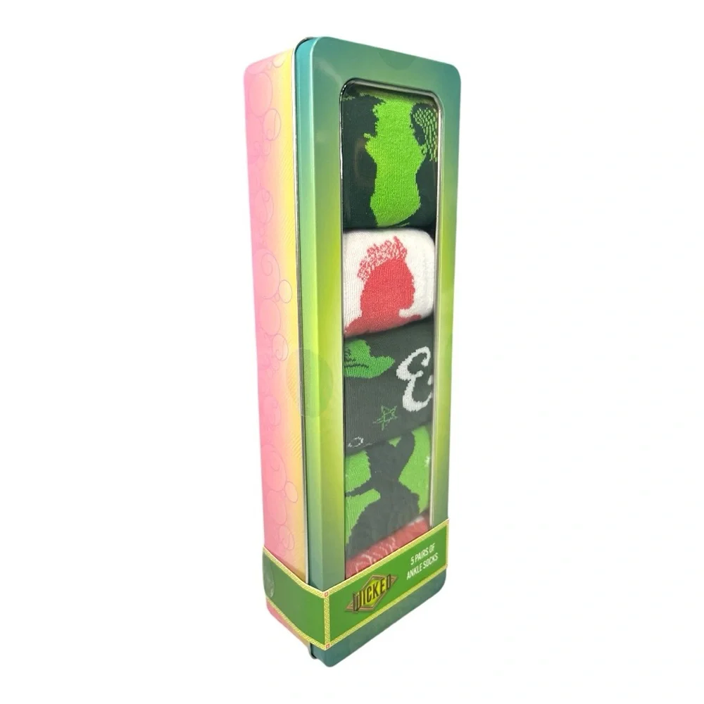 Wicked Ankle Socks 5 Pairs in Gift Tin Green and Pink Sock Size 9-11